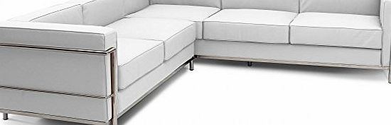 Privatefloor Design Corner Sofa LC2 - Inspired by Le Corbusier - 5 seats - Classic Leather - White