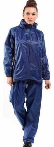 Ladies Light ProClimate Waterproof Outdoors Coat & Trouser Suit With Reflective Panels (Navy) L