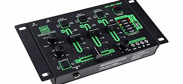 Pronomic DX-26 USB DJ Mixer (Built-In USB-MP3 Player, 3 Channels, Microphone Connection, Robust, with RCA Cable)