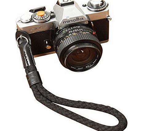 Black OneKnot Cotton/Leather Camera Wrist Strap For Sony Leica Fuji Canon Olympus Nikon Pentax Panasonic Samsung Ricoh 2060