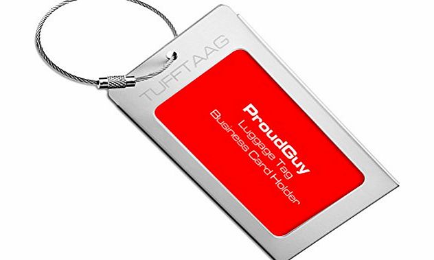 ProudGuy Luggage Tags Business Card Holder TUFFTAAG by ProudGuy in Silver, Black, Pink and Red - Tough Aluminium Tag with FREE Templates - Stylish Silver Travel Identifier for Carry On Luggage, Baggage ID / Su