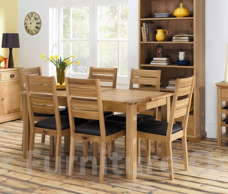 Oak Fixed Dining Table and 6 Slatted