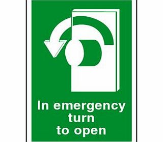 ProWorkSigns In Emergency Turn To Open-Left 100X150 - Self Adhesive Vinyl Sign