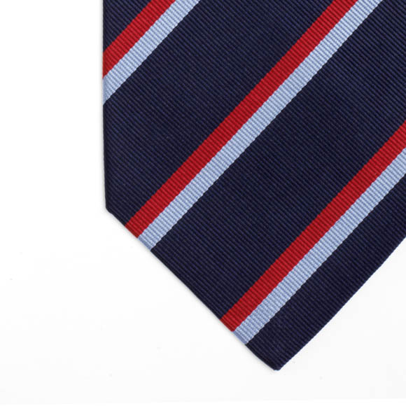 Prowse and Hargood Blue & Red Whittington Stripe Woven Silk Tie