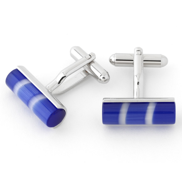 Prowse and Hargood Blue & White Cylinder Cats Eyes Cufflinks