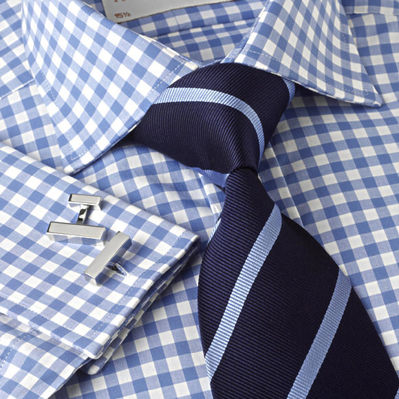 Blue Block Gingham Check Shirt