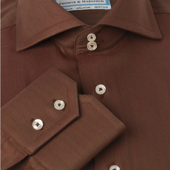 Prowse and Hargood Brown Herringbone Fitted Shirt