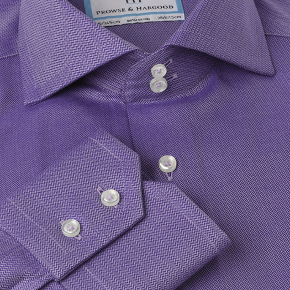 Prowse and Hargood Lilac Herringbone Fitted Shirt
