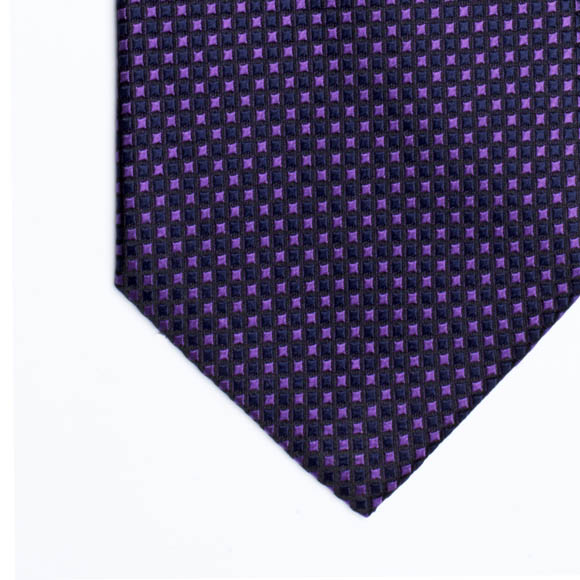 Prowse and Hargood Navy & Lilac Squares Woven Silk Tie