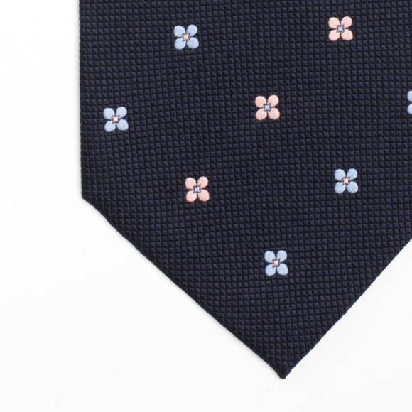 Prowse and Hargood Navy & Pink Flower Woven Silk Tie
