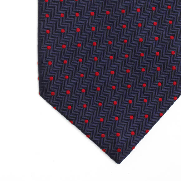Prowse and Hargood Navy & Red Kennford Spot Woven Silk Tie