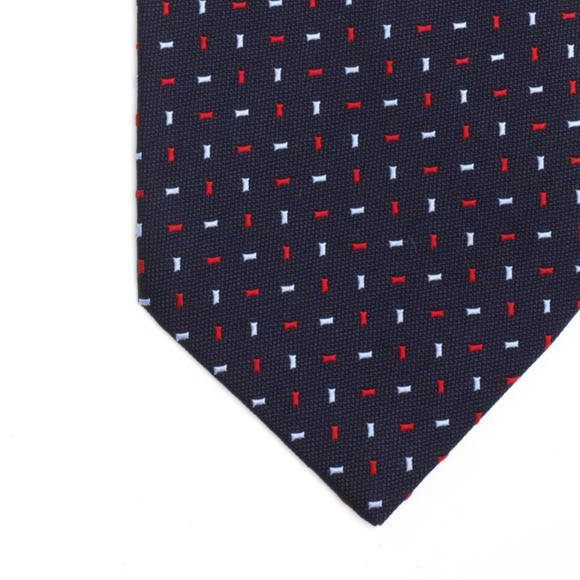 Prowse and Hargood Navy Alford Dashes Woven Silk Tie