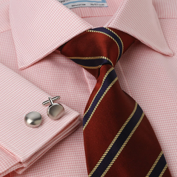 Prowse and Hargood Pink Dogtooth Luxury Twill Check Shirt