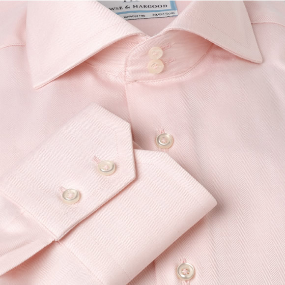 Prowse and Hargood Pink Herringbone Fitted Shirt