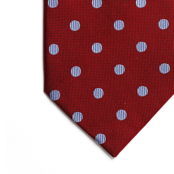 Prowse and Hargood Red & Blue Albury Dots Woven Silk Tie