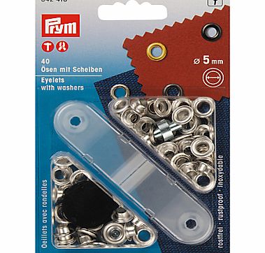 Prym Brass Eyelets and Washers, 5mm, Silver,