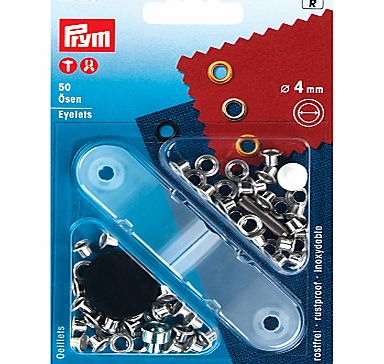 Prym Brass Metal Eyelets, Silver, 4mm, Pack of 50