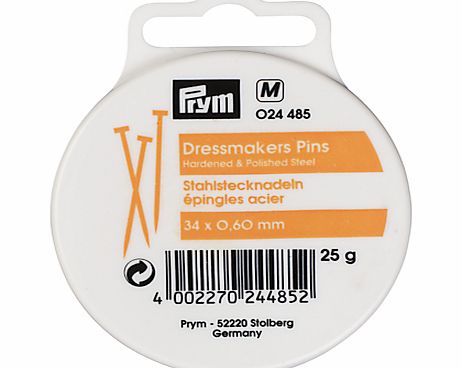 Prym Dressmakers Pins, 0.60 x 34mm, 25g Tub
