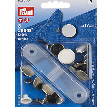 Prym Jeans Buttons, 17mm, Silver, Pack of 8,