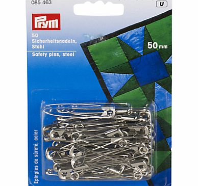 Prym Safety Pins, Steel, 50mm, Pack of 50