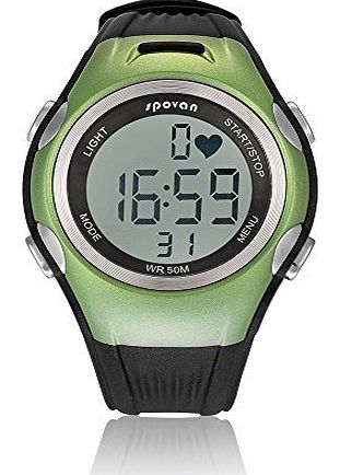 Spovan Sport Fitness Gym Heart Rate Monitor Watch + Chest Strap Green New