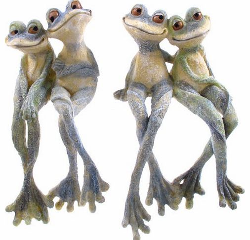 GARDEN ORNAMENT - Cute Pair of LONG LEGGED GARDEN FROGS Figure - Ideal Pond Statue