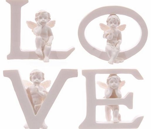 Set of 4 Angel Cherub LOVE Letters Ornaments Figures Valentines Mothers Day Gift