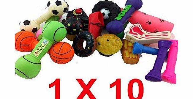 Puddle Pet Care Bumper Selection of Squeaky Vinyl Dog Toys - Pack of 10 - Medium