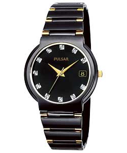 pulsar Gents Black Bracelet Swarovski Dial Watch