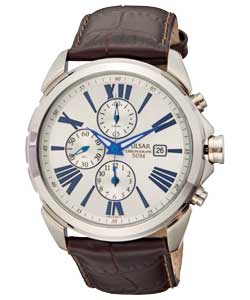 Gents Brown Strap Chronograph Round Dial Watch
