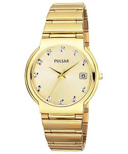 pulsar Gents Gold Plated Bracelet Swarovski Dial Watch