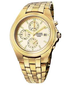 Gents Gold Plated Chronograph Round Dial Watch