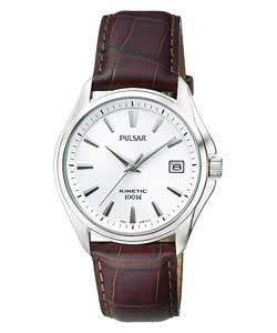 Pulsar Mens Kinetic Brown Leather Strap Watch