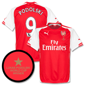 Arsenal Home Podolski Shirt 2014 2015 Inc WC