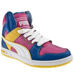 Male Unlimited Hi Leather Upper Fashion Trainers in Multi, White and Silver