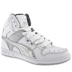 Male Unlimited Hi Leather Upper Fashion Trainers in White and Silver