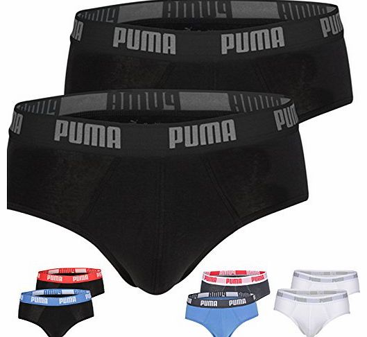 Puma Mens Briefs 2P Soft Feel Fabric Sports Athletic Under Pants - Two Pair Pack, Size S up to XL (Black,