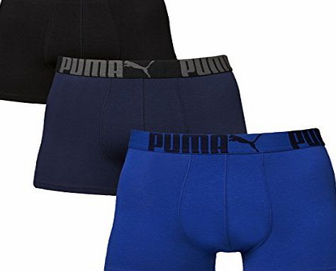 Puma Mens Cat A Branded Boxers - Blue/Black, Small (3-pack)