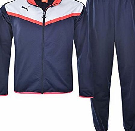 Puma Mens Poly Suit Tracksuit Jacket Meshed lining and Bottoms Pants Trousers Navy/White L