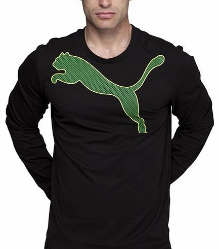 Mens Puma Large Logo Black Green Long Sleeve T-Shirt - L