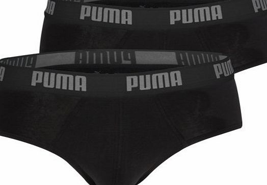 Puma Soft Cotton Mens Luxury Briefs - Pack of 2 (Large, Black/Black)