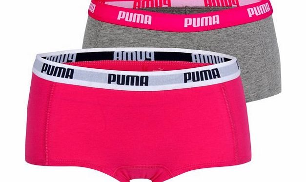 Puma Soft Cotton Womens Boxer Shorts - 2 Pack (Medium, Pink/Grey)