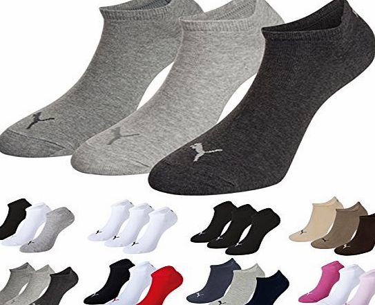 Puma Sports Socks - Unisex Invisible Sneakers 3P -Three Pair Packs Of Grey Mix UK Size 9-11