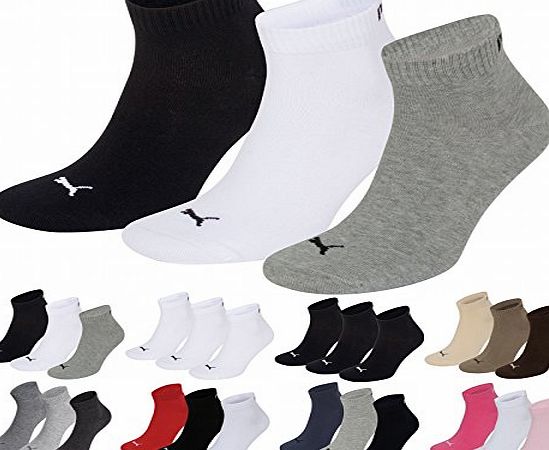 Puma Sports Socks - Unisex Quarter Quarters 3P - Three Pair Packs Of Plain/Mix UK Sizes 2.5 up to 14 (Black/White/Grey, UK SIZE 9-11)
