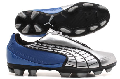 V5-10 FG Football Boots Kids Royal/Silver/Black
