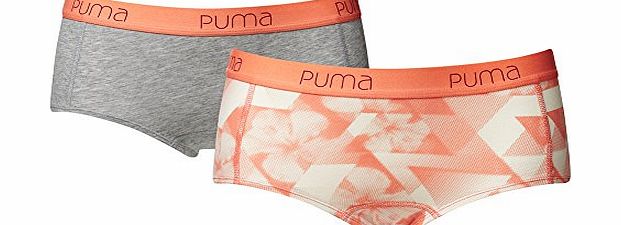 Puma Womens Luxury Soft Cotton Boxer Shorts - Pack of 2 (Medium, Coral/Grey)