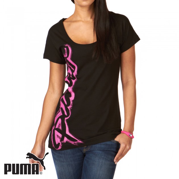 Womens Puma Script Paintbrush Tee T-Shirt -