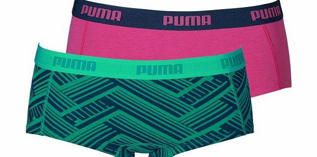 Puma Womens Soft Cotton ZigZag Boxer Shorts - Pack of 2 (Medium, Green/Pink)