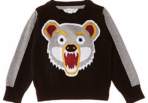 Pumpkin Patch Boys Grizzly Bear Knit Jumper, Jet Black, 4 Years