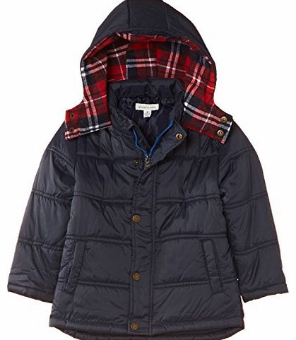 Pumpkin Patch Boys Hooded Puffer with Check Lining Jacket, Captain Blue, 5 Years